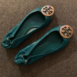 Tory Burch Teal Snake Skin Reva Ballet Flats